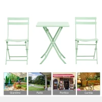 Outsunny Set Tavolo e Sedie da Giardino ed Esterno in Metallo Verde, Set da 3 Pezzi Pieghevole e Salvaspazio(m-7)