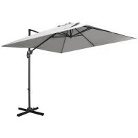Outsunny 2.7 x 2.7 m Cantilever Parasol, Square Overhanging Umbrella with Cross Base, Crank Handle, Tilt, 360° Rotation and Aluminium Frame, Grey(m-11)