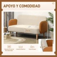 HOMCOM Sofá de 2 Plazas Tapizado en Terciopelo con Reposabrazos y Patas de Madera Sofá Pequeño Carga 240 kg 130x74x76 cm Crema(m-5)