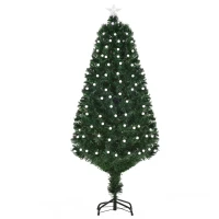 HOMCOM Albero di Natale Artificiale 150cm con 170 Luci LED e Fibre Ottiche, Albero di Natale con Luci Incorporate e 170 Rami e Base in Metallo Pieghevole, Verde(m-1)