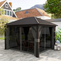 Outsunny 3.6 x 3 m Aluminium Hardtop Gazebo, with Accessories - Dark Grey(m-2)