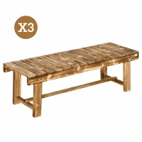 Outsunny Wooden Garden Benches, 2 Seater Outdoor Benches, Fir Wood Backless Patio Loveseat with Slatted Seat for Park, 110 x 38 x 35 cm, 3 Pieces, Carbonised(m-11)