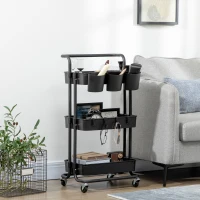 HOMCOM Three-Tier Home Trolley, with Handle and Wheels - Black(m-11)