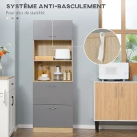 HOMCOM Buffet de cuisine armoire de cuisine multi-rangements 2 tiroirs 1 placard + grand plateau 60 x 38 x 168 cm en bois gris(m-5)