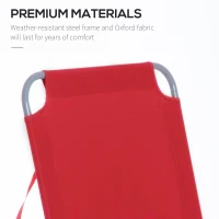 Outsunny Zonnebed, Opvouwbaar, Verstelbare Rugleuning, Roestvrij Metalen Frame, 187 x 55 x 24, Rood(m-6)