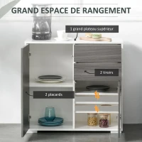 HOMCOM Meuble de rangement buffet commode armoire de rangement avec 2 tiroirs et 2 placards à portes, étagères réglables, pour salon, cuisine, chambre, 79 x 36 x 74 cm gris(m-4)