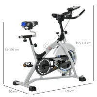 HOMCOM Cyclette da Casa con Resistenza Magnetica, Fitness Cyclette da Camera Professionale con Manubrio e Sella Regolabile, Monitor LCD e Volano 15kg, Supporto Fino a 180kg, Argento Nero(m-3)