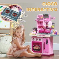 AIYAPLAY Cucina Giocattolo per Bambini da 33 Pezzi con Luci, Suoni e Rubinetto, in PP e ABS, 53x22x69 cm, Rosa(m-4)