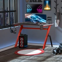 HOMCOM RGB 120 x 66cm Gaming Desk, Computer Table with Carbon Fibre Surface, Headphone Hook, Cup Holder, Controller Rack, Home Office Desk, Black and Red(m-2)