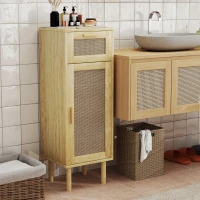 HOMCOM Meuble salle de bain rangement, meuble de rangement style bohème - tiroir et placard, étagères réglables, porte à rotin(m-2)