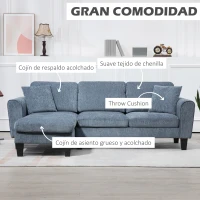 HOMCOM Sofá Rinconera Chaise Lounge Reversible en Forma de L con 2 Cojines Carga 200 kg 230x138x87 cm Azul Oscuro(m-4)