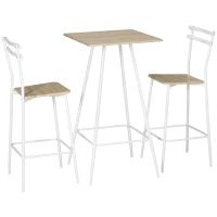 HOMCOM Bar Table and Stools Breakfast Dining Table and Chairs Set of 2 with Steel Frame and Footrest for Bar and Kitchen White(m-1)