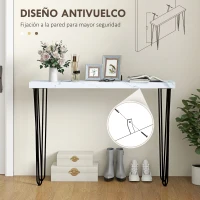 HOMCOM Mesa de Entrada con Patas de Acero Antivuelco Mueble de Recibidor para Salón Pasillo 110x25x79,5 cm Blanco(m-6)