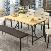 HOMCOM Table à manger pour 6 personne, meuble polyvalent, plateau aspect bois et pieds en acier noir avec patins réglables(m-7)