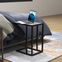 HOMCOM C Shape Bedside Table w/Metal Frame Marble-Effect Top Sofa Narrow Snack End Table for Living Room, Grey(m-8)