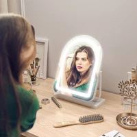 HOMCOM Espejo de Maquillaje con Luz LED Iluminación Ajustable Rotación Regulable de 360° y Control Táctil 33x12x44,5 cm Blanco(m-9)