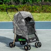 PawHut Detachable Pet Stroller with Rain Cover, 3 In 1 Cat Dog Pushchair, Foldable Carrying Bag w/ Universal Wheels, Brake, Canopy, Basket, Storage Bag for Small and Tiny Dogs - Black(m-10)