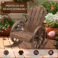 Outsunny Fauteuil de Jardin Adirondack à Bascule Rocking Chair Style Rustique Chic accoudoirs Roues Charette Bois Sapin traité carbonisation(m-5)