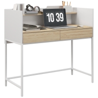 HOMCOM Mesa de Escritorio con 2 Cajones y Estante Mesa de Estudio para Oficina Dormitorio 106x51,5x102,5 cm Blanco y Roble