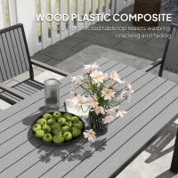 Outsunny 6 Seater Garden Dining Set with Stackable Chairs, Aluminium Frame, Rectangular Plastic Top, Garden Furniture Set, Outdoor Dining Table and Chairs for Patio, Balcony, Poolside, Grey(m-6)