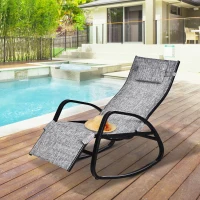 Outsunny Fauteuil à Bascule Dossier inclinable réglable Chaise Longue Pliable dim. 64L x 94l x 108H cm métal époxy Noir textilène Gris chiné(m-2)
