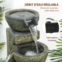 Outsunny Fontaine de jardin d'ornement zen débit réglable pompe à eau submersible incluse dim. 25L x 24l x 60H cm résine noir(m-5)
