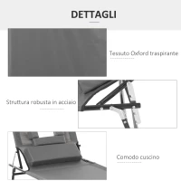 Outsunny Sdraio da Mare con Foro per Lettura Pieghevole e Reclinabile su 4 Livelli in Tessuto Oxford e Acciaio, Grigio(m-6)
