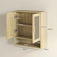 HOMCOM Meuble mural salle de bain meuble wc suspendu avec double porte et étagère ouverte 59 x 20 x 66,5 cm effet bois de chêne(m-3)