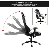 HOMCOM Fauteuil de bureau manager grand confort style baquet Racing pivotant inclinable avec coussins blanc noir(m-6)