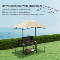 Outsunny Grill Gazebo Replacement Canopy Roof for 1.5 x 2.4m Frame, UPF50+ Protection, Double Tiered 5' x 8' Outdoor BBQ Gazebo Cover Replacement, TOP COVER ONLY, Beige(m-3)