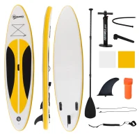 Outsunny 10' x 30" x 6" Inflatable Stand Up Paddle Board, Non-Slip & Ultra-Light Deck with ISUP Accessories, Adj Paddle, Backpack Bag, and Three Bottom Fins, for Youth Adults Beginner, White(m-1)