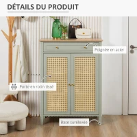 HOMCOM Meuble à chaussures meuble de rangement à chaussures meuble d'entrée avec 2 portes effet cannage tiroir 80 x 40 x 110 cm(m-6)