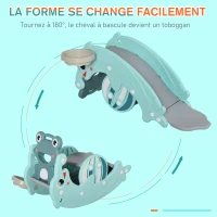 HOMCOM Cheval à Bascule Grenouille 3 en 1 Toboggan Panier Basket 18 à 36 mois dim. 72L x 34l x 47H cm Bleu Turquoise(m-5)