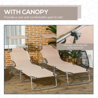 Outsunny Outdoor Foldable Sun Lounger Set of 2, 4 Level Adjustable Backrest Reclining Sun Lounger Chair with Angle Adjust Sun Shade Awning for Beach, Garden, Patio, Sand(m-6)