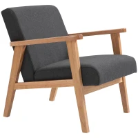 HOMCOM Fauteuil de Salon Fauteuil de Relaxation Fauteuil Simple pour Chambre Cadre en Bois hévéa Revêtement en Lin Gris foncé(m-10)