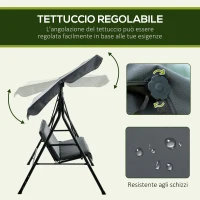 Outsunny Dondolo 3 Posti con Tettuccio Regolabile e Cuscini, in Acciaio e Poliestere, 172x110x153 cm, Grigio(m-4)
