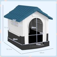 PawHut Plastic Dog Kennel with Windows, for Garden Patio, Miniature and Small Dogs, 80 x 69 x 76cm - Blue(m-3)