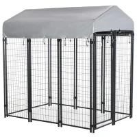 PawHut Outdoor Dog Kennel, Metal Dog Run, with Canopy, 183 x 121 x 183cm(m-11)