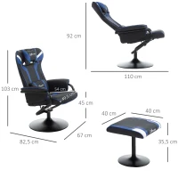 Vinsetto Fauteuil gaming inclinable pivotant avec repose-pieds appui-tête coussin lombaire revêtement synthétique bleu(m-3)
