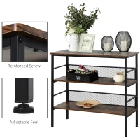 HOMCOM 3-Tier Storage Display Shelf, Industrial Bookshelf with Adjustable Feet, Metal Frame Shelving Unit for Study, Living Room, Kitchen, Rustic Brown and Black(m-6)