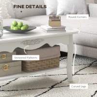 HOMCOM White Coffee Table Wood Cocktail Tea Centre Table with Storage Shelf for Living Room Reception Room, 94L x 44W x 42H cm(m-6)
