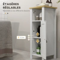 kleankin Meuble de salle de bain sur pied avec placard à 2 niveaux étagère réglable poignées en similicuir 32 x 30 x 80 cm blanc(m-5)