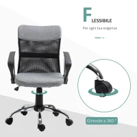 Vinsetto Poltrona da Ufficio in Tessuto Grigio, Sedia Girevole ed Ergonomica per Scrivania, 60 x 66 x 91-101cm(m-6)