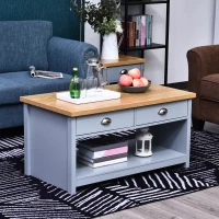 HOMCOM Coffee Table w/ 2 Drawers Open Display Wood Effect Tabletop Living Room Storage Retro Style Chic Polished Handles(m-10)