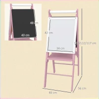 AIYAPLAY Three-In-One Easel for Kids, with Paper Roll, Adjustable Height - Pink(m-3)