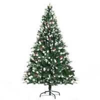 HOMCOM Albero di Natale Innevato 180 cm con Rami Folti, Bacche Rosse, Base Pieghevole e Rimovibile(m-10)
