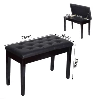 HOMCOM Taburete de Piano Banco de Teclado con Espacio de Almacenamiento Bajo del Asiento de Cuero Sintético 76x36x50 cm Negro(m-3)
