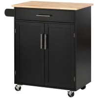 HOMCOM Carrello da Cucina con Cassetto e Armadietto 2 Ante, Ruote e Barra Laterale, 83x45x91.5cm, Nero