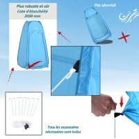 Outsunny Tente de douche pop-up tente de toilette pliable et portable anti-UV sac de transport inclus pour plage, pêche, randonnée, bain, l'extérieur, bleu(m-6)