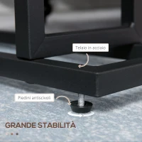 HOMCOM Tavolino da Salotto in Truciolato e Acciaio con Borsa Portaoggetti in Tessuto Oxford, 49x19x55 cm, Marrone e Nero(m-6)